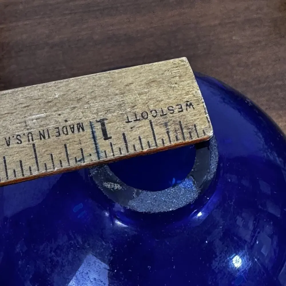 Vintage Cobalt Blue Glass Christmas Ornament Ball Etched Starburst 4.5”